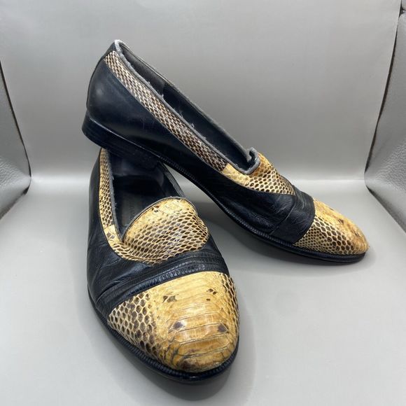 Stacy Adams Mens Black / Tan Genuine Snakeskin Leather Slip-On Loafers Size 8D - Picture 1 of 10